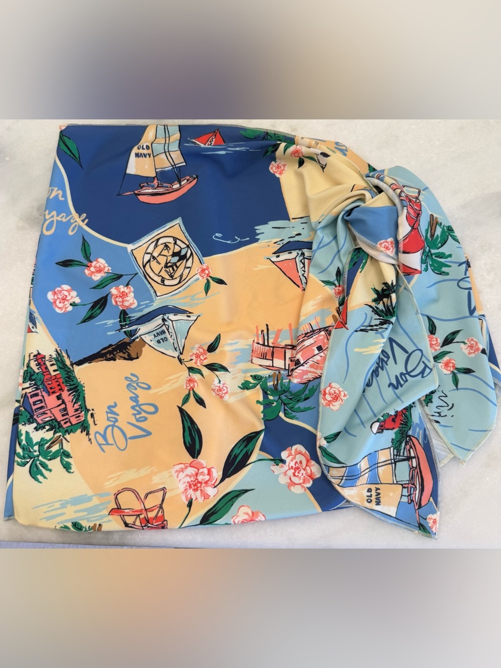 Tropical Sailboat Sarong Wrap Skirt - Blue & Yellow Floral